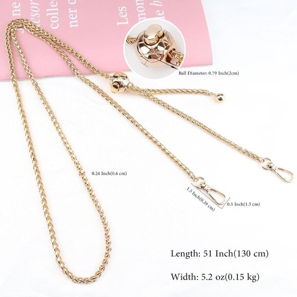 51-Inch Gold Metal Chain Strap - Adjustable for Shoulder & Crossbody Bags - Picture 3 of 6
